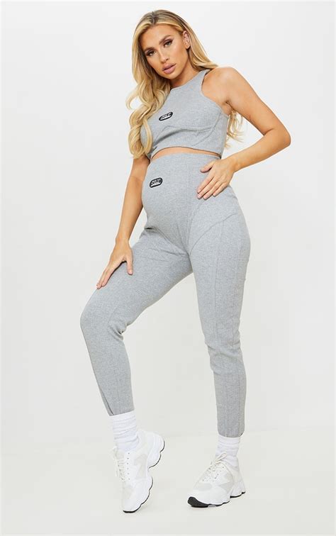 Plt Maternity Grey Ribbed Over Bump Legging Prettylittlething Usa