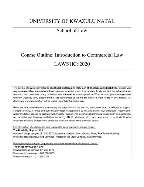 Laws1ic Course Outline Final 2020 Pdf University Of Kwazulu Natal School Of Law Course Outline