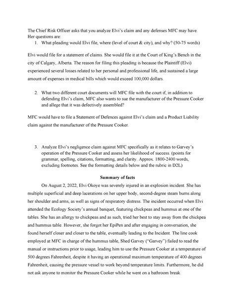 SGMA 395 Case Study 1 The Chief Risk Officer Asks That You Analyze