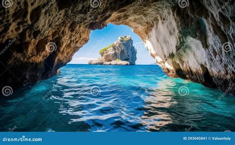 Beautiful Passage Through Rocks In The Ocean Coast Cave In Tall Rocky