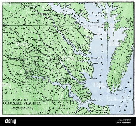 Map Of The Eastern Part Of Colonial Virginia 1700s Hand Colored