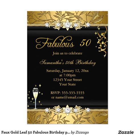 Faux Gold Leaf 50 Fabulous Birthday Party Black 50th Birthday