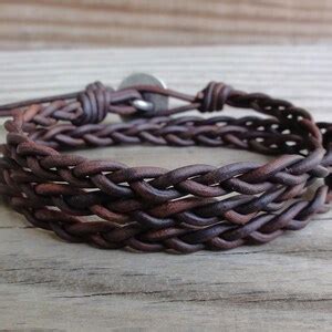 Braided Leather Wrap Bracelet Antique Brown Leather Cord With Celtic