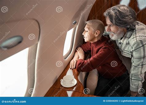 Mature Man Hugging Smiling Wife Near Stock Image Image Of Coffee Love