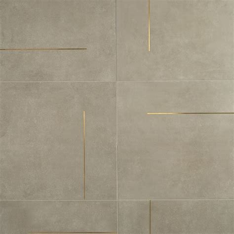 Lines Brass Inlay Greige 24x24 Porcelain Tile With Matte Finish And