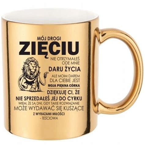 KUBEK ZŁOTY LUSTRZANY ELEGANCKI STYLOWY DLA ZIĘCIA PREZENT NA URODZINY