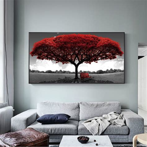 Buy Abstract Red Tree Canvas Paintings Landscape Wall Art Posters And