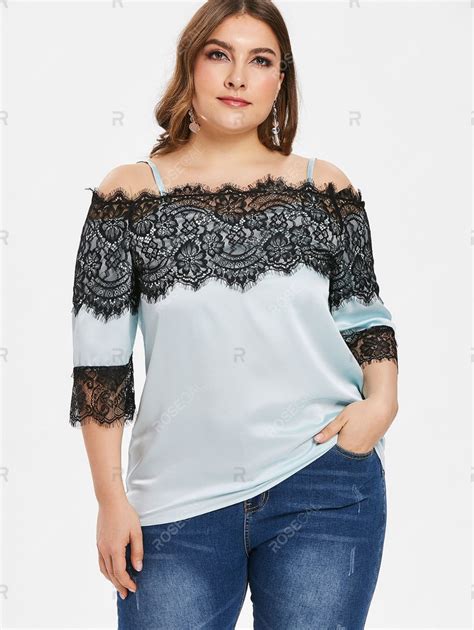 Cold Shoulder Plus Size Lace Panel Blouse Shirt Collar Styles