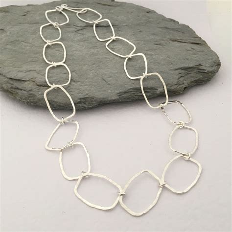 Handmade Solid Silver Chain Necklace With Rectangular Links Etsy Uk