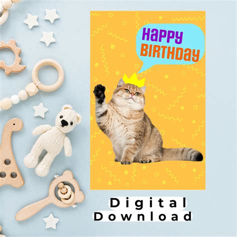 Cat Birthday Card Happy Birthday Printable Card Instant Download Pdf