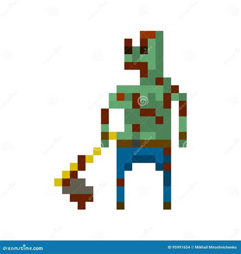 Pixel Zombie With Weapons Cartoon Vector 95991859