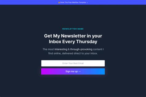 Free Newsletter Sign Up Landing Page Webflow