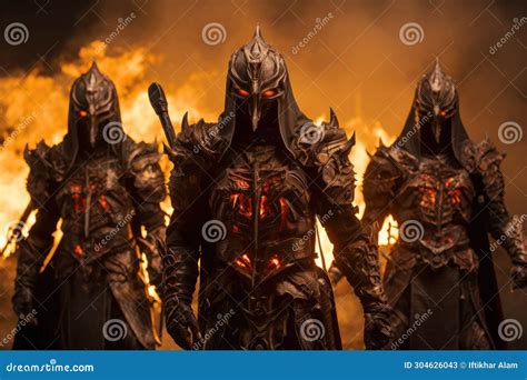 Group Of Knights Standing In Front Of A Fire Witness The Warriors Of