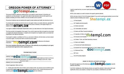 Oregon Power Of Attorney Example Fully Editable