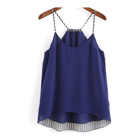 Blue Spaghetti Strap Vertical Stripe Chiffon Cami Top