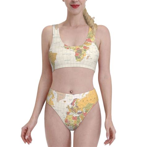 Haiem Vintage World Map Women S High Waisted Bikini Set Two Piece