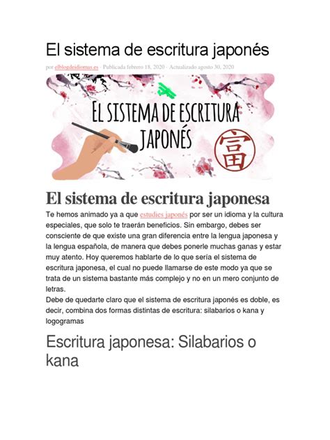 El Sistema De Escritura Japonés Pdf Kanji Idioma Japonés