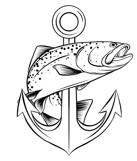 Fish Anchor Vector Illustration Line Art Quality Vector Fresh Anchor