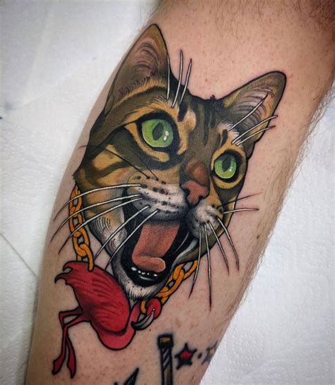 Neotraditional Style Cat Portrait Tattoo Located On The