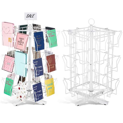 Kigley 48 Slots Rotating Greeting Card Stand With 200 Clear Resealable