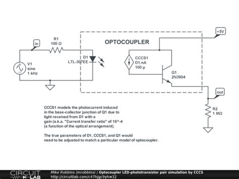 Optocoupler Led Phototransistor Pair Simulation By Cccs Circuitlab