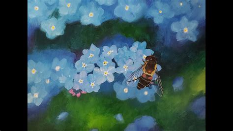 Bee On Forget Me Nots Acrylic Painting Tutorial For Beginners Youtube