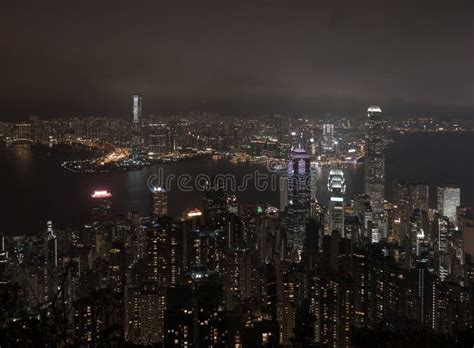 Arquitetura Da Cidade Da Noite Do Centro Da Cidade De Hong Kong Da Vista Superior Foto De Stock