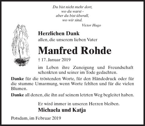 Traueranzeigen Von Manfred Rohde Trauer Anzeigen De