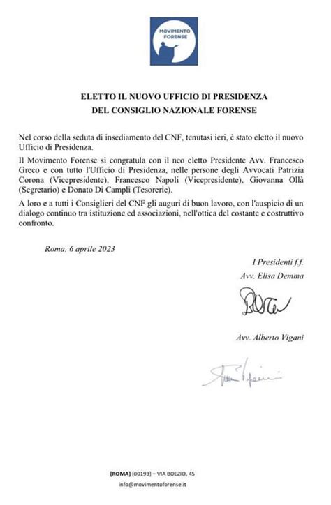 ELETTO IL NUOVO UFFICIO DI PRESIDENZA DEL CONSIGLIO NAZIONALE FORENSE