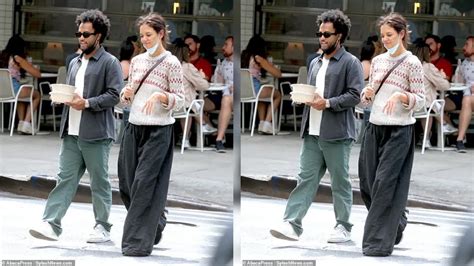 Katie Holmes Looks Chic In Oversized Pants And A Cozy Grey Sweater As