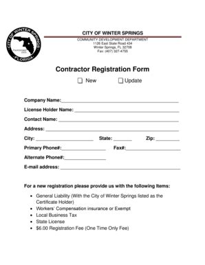 Fillable Online Winterspringsfl Contractor Registration Form Winter