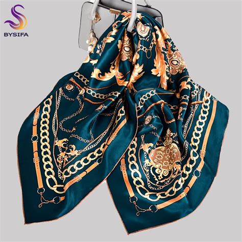 Bysifa Foulard En Soie Pour Femmes Grand Foulard Carr Imprim