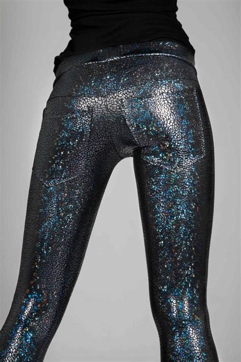 Black Hologram Jeans Back Leggings Holographic Glitter