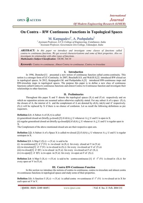 On Contra Rw Continuous Functions In Topological Spaces Pdf