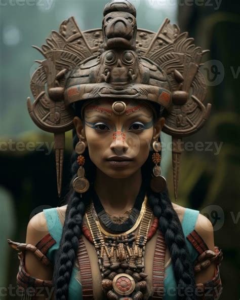 A Beautiful Woman Wearing An Aztec Headdress Generative Ai 28372565