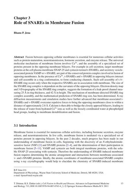 Pdf Chapter 3 Role Of Snares In Membrane Fusion Files Article 3 Role Of Snares In Membrane