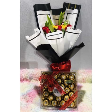 Send 12 Red Roses With 2 Sunflowers Bouquet And 24 Ferrero Rocher To