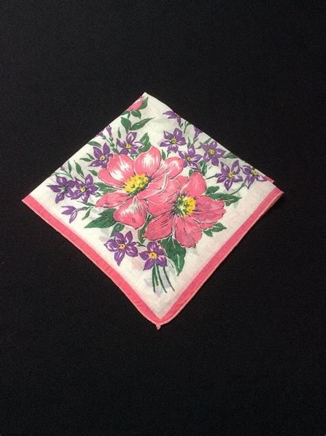 Pink Floral Handkerchief Pink And Purple Flowers Hankerchief Etsy Pink And Purple Flowers