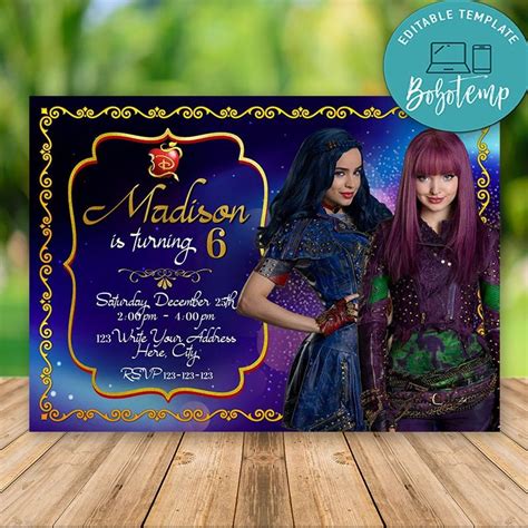 Editable Disney Descendants Mal Evie Party Invitation DIY ...