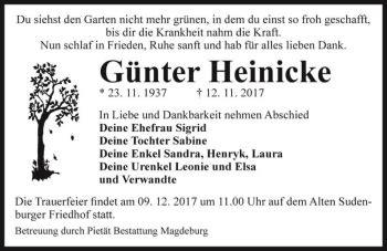 Traueranzeigen Von G Nter Heinicke Abschied Nehmen De