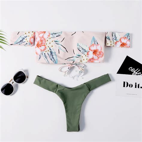 Off Shoulder High Leg Flower Bikini Set Ncocon