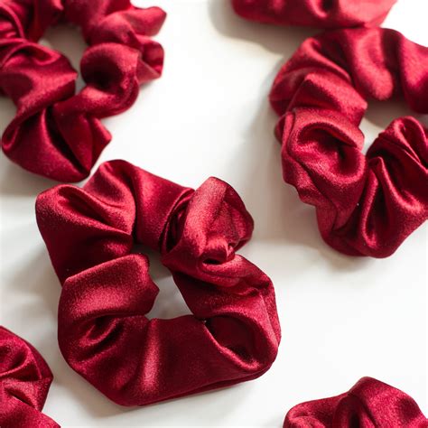 Red Satin Hair Scrunchies Bow Scrunchie Hair Scrunchy Top Knot Hair