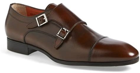 Santoni Leather Upton Double Monk Strap Shoe In Brown Leather Brown For Men Lyst