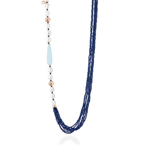 Collana Con Perle Dacqua Dolce Argento Rosa Spinello Blu E Giada