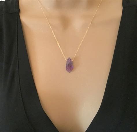 Raw Amethyst Necklace 14k Gold Fill Amethyst Point Necklace Etsy