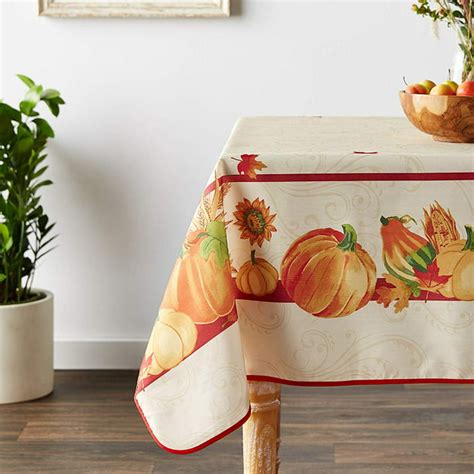 European Polyester Tablecloths Fall Harvest Autumn Leaves With Pumpkins And Corn Print On The