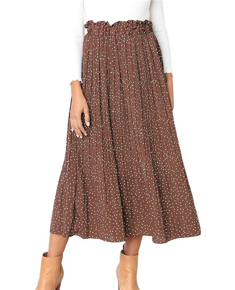 Fantaslook Midi Pleated Skirts For Women Polka Dot Swing High Waist