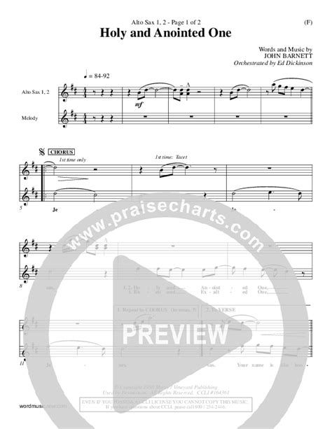 Holy And Anointed One Alto Sax Sheet Music Pdf John Barnett Praisecharts