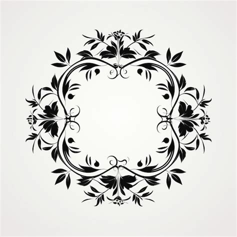 Vintage Elegance Ornate Circular Frame With Black Leaves Premium Ai