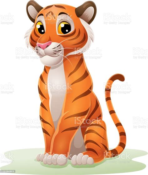 Kartun Harimau Lucu Duduk Di Rumput Ilustrasi Stok - Unduh Gambar ...